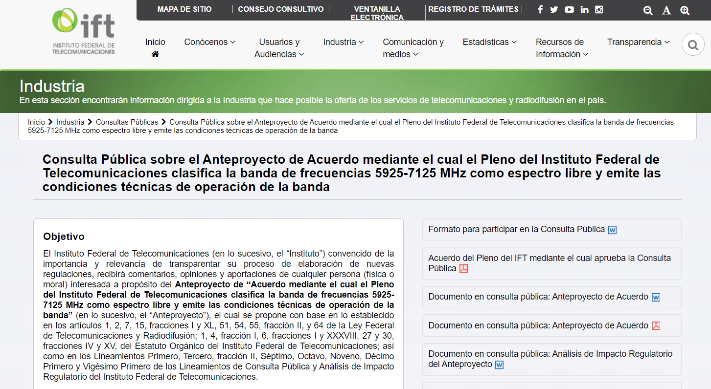墨西哥IFETEL展开5925-7125 MHz频段公众咨询
