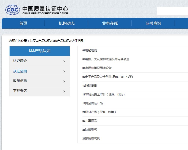 CCC认证范围